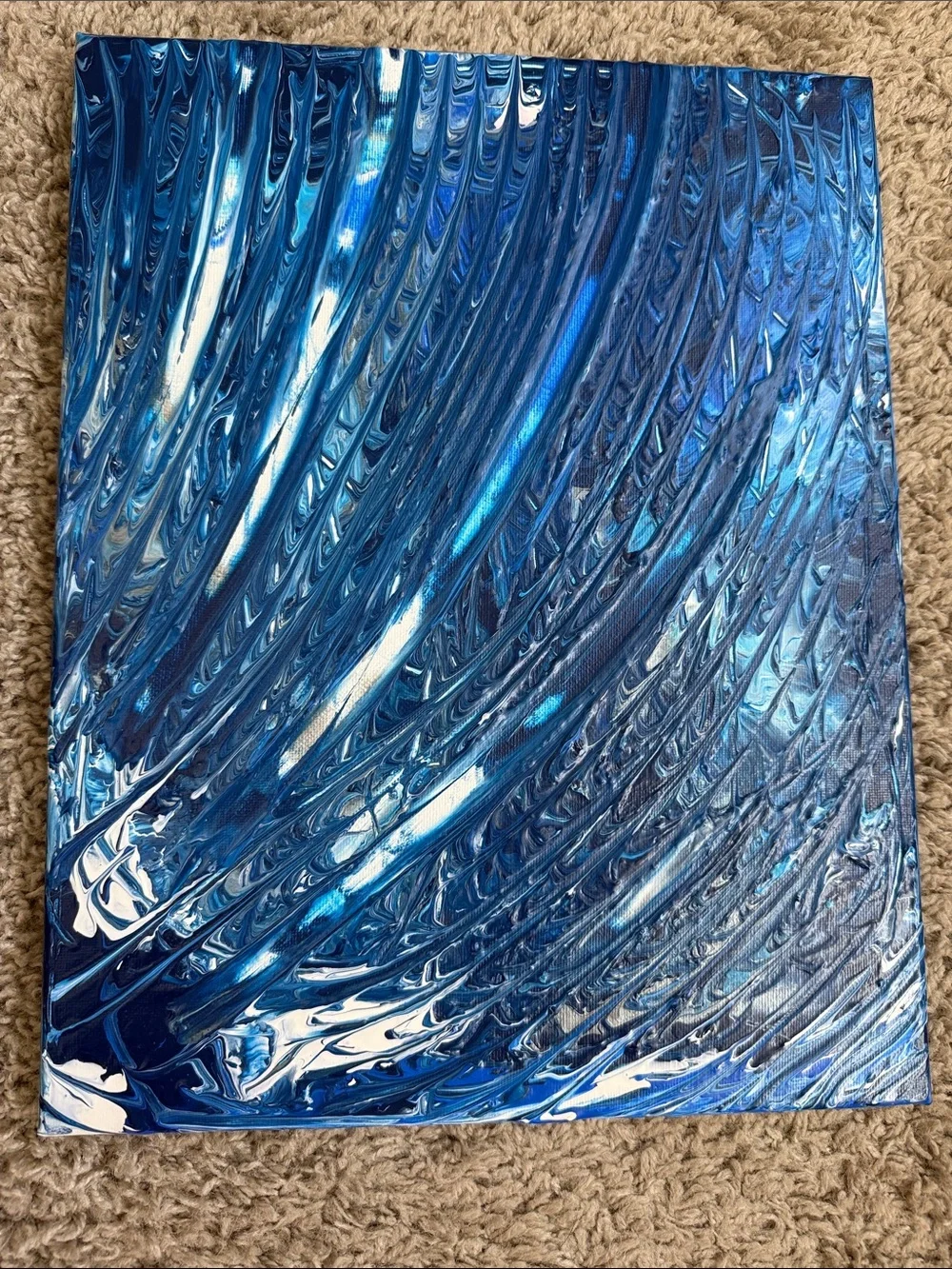Navy White/Silver Accents Abstract Wave Canvas Art Handmade new art piece